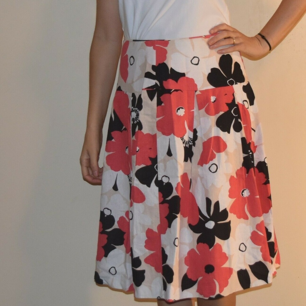 Linen Skirt - Size 4 Black, Coral, Ivory Flowers